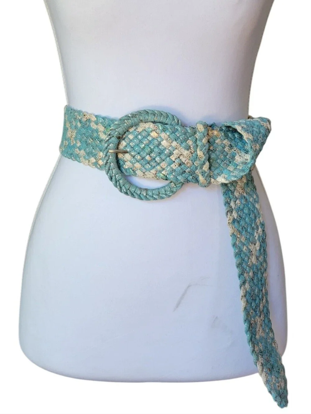 Boho Chic Woven Belt Turquoise & Gold Metallic Detail